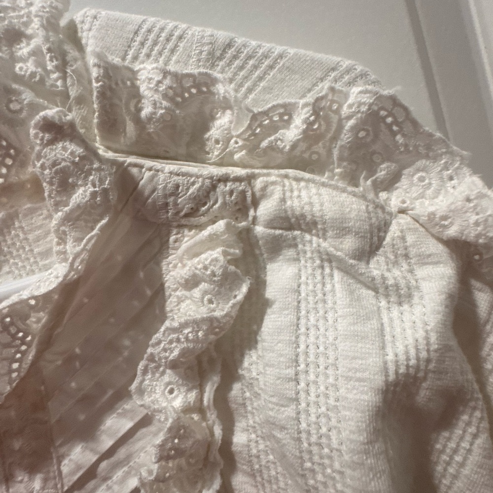 Free People Women’s White Lace L/S Flowy Top Size XL Boho - Picture 6 of 12